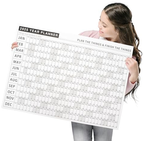 Wandplaner 2025, A2-Größe (60 cm x 42 cm), Papierröhrenverpackung, Wandkalender 2025, Ganzjahresansicht, Jahresplaner für Zuhause, Büro, Arbeit, Schule