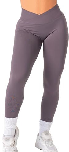 TAYOEA Sport Leggings Damen V Cross Stretch Push Up Yoga Leggings Scrunch Butt Fitness Leggings High Waist Seamless Workout Sportleggins Booty Lifting Elastisch Yoga Gym Hosen Stahl,S