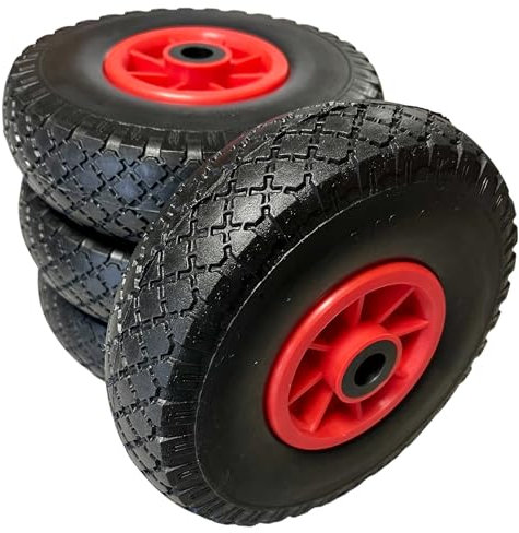 KOVA® 4x Sackkarrenrad Pannensicher PU Vollgummi Ø 260 mm für 2cm Ø Achse 3.00-4 Sackkarren Bollerwagen Rad Ersatzrad Reifen Räder für Sackkarre Vollgummireifen Bollerwagenrad Sackkarrenräder, S/R, W