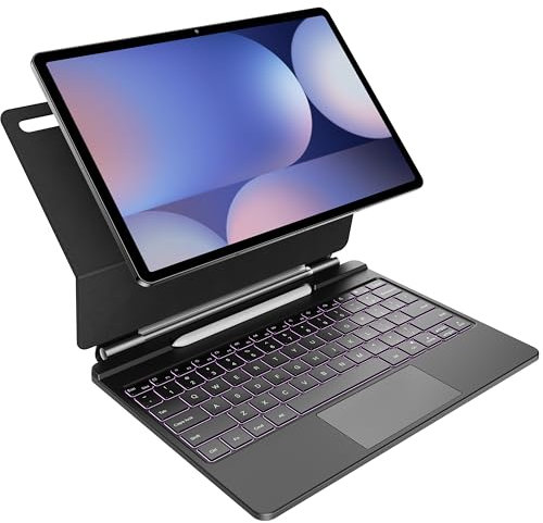 HOU keyboard case for Samsung Galaxy Tab S10+/S9 FE+/S9+/S8+/S7 FE/S7+ (12.4 inch) Keyboard with Floating Magnetic Stand,Multi-Touch Trackpad, S Pen Holder,7-Color Backlight-QWERTY Layout, Black