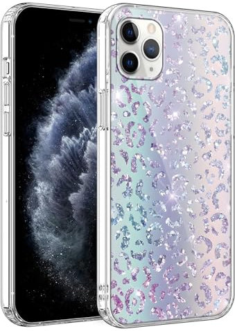 Phoona Phone Case for iPhone 11 Pro Max 6,5'', Leopard Print Glitter with Cute Aesthetic Design Pattern Clear Transparent Cover, Soft Shockproof Protective Bumper Slim Funda for Women Girls