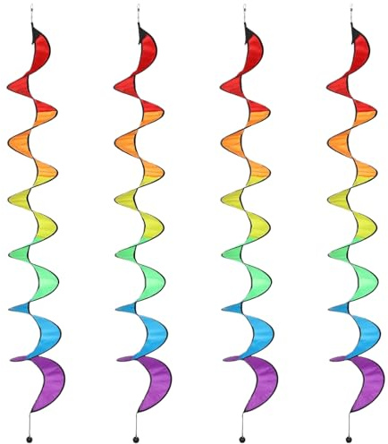 4Pack Rainbow Wind Spinner - 150cm Rainbow Curlie Spinner Hanging Wind Twister For Yard Tent Garden Outdoor Lawn Decoration