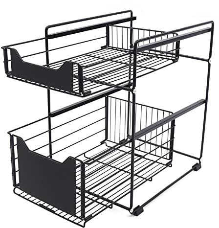 Pull Out Cabinet Organizer, 2 Tier Storage Rack, Height Adjustable Spice Rack, Kitchen & Bathroom Spice Racks, Heavy Duty Metal Kitchen Storage Shelf for Inside Cupboard