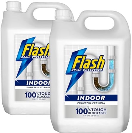 Flash Indoor Sink and Drain Unblocker, 2 x 5 Litre, Powerful Formula, Removes Tough Blockages
