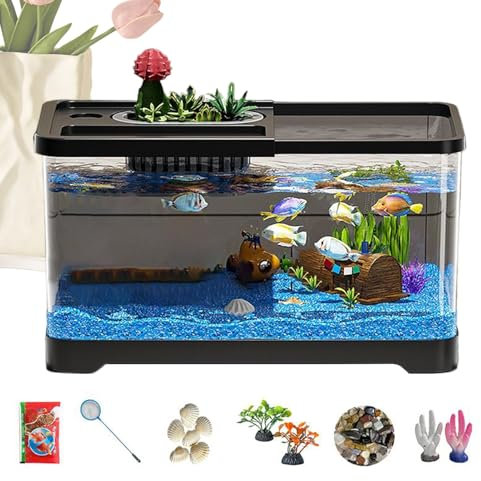 Anfänger Aquarium | LED Fischbecken Set Mit Filtersystem,Staubgeschützte Unterwasserlandschaft Deko Für Schreibtisch Wohnzimmer Schlafzimmer Zuhause Kinder