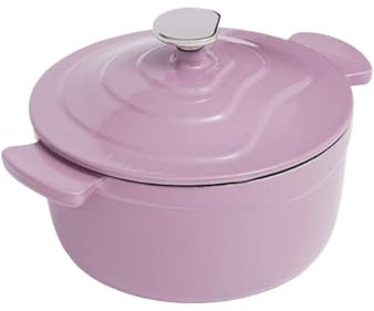 HAJHI Home Use Dutch Oven for Bread Baking 1.6L Cast Iron Braiser with Lid Dual Handles Casserole Pot for Soup Ribs Waterless Cooking(Purple)