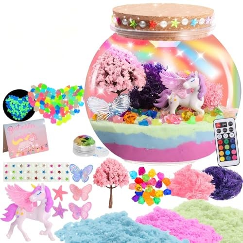 Redcoutt Einhorn Geschenke für Mädchen, Bastelset Kinder mit Bunten Lichtern und Kabelloser Fernbedienung, DIY Einhorn Nachtlicht, Unicorn Kreativ Set für Kinder ab 3 Jahren
