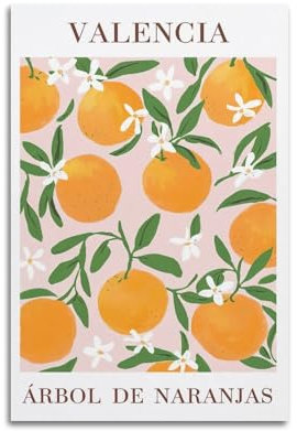 WSSHZXXJ Illustrated Plant Travel Valencia Orange Tree Decorative Painting Canvas Wall Posters And Modern Family Bedroom Decor 24x36inch(60x90cm)