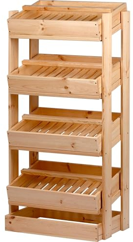 dobar® select. Vorratsregal für Obst und Gemüse - Obstkiste aus Holz - Obst und Gemüsehorde mit 4 Fächern - Gemüseregal mit 4 Stapelkisten - 53 x 35 x 116 cm - Natur