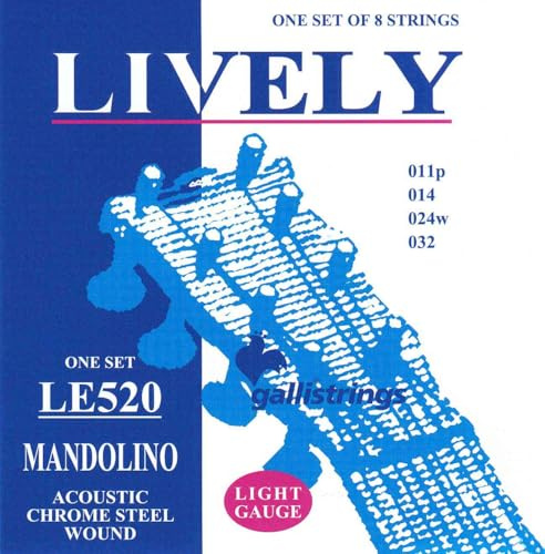 Galli Strings Lively LE520, Corde per Mandolino, Acciaio Cromato, Light Gauge, Set da 8 Corde