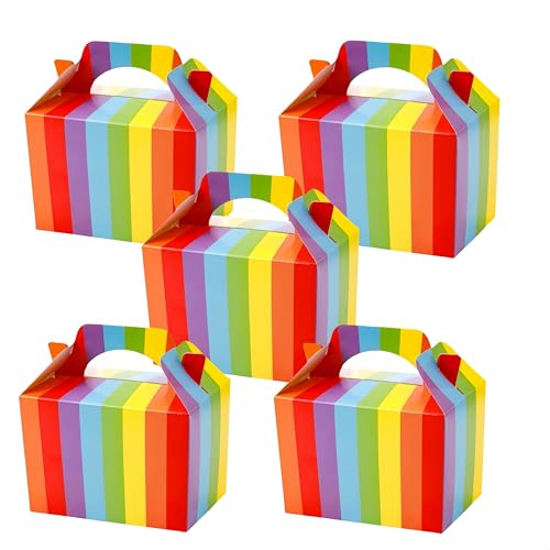 24 Pieces Colorful Party Box 15x9x9cm Thickened Paper Gift Packaging Box with Lid Rainbow Treat Boxes Candy Snacks Gift DIY Boxes Birthday Wedding Supplies Party Lunch Baby Shower