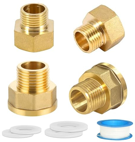 4 Stk. Messing Reduzierstück Set | IG 3/4″ auf AG 1/2″ (F3/4 zu M1/2) & IG 1/2″ auf AG 3/8″ (F1/2 zu M3/8) | Reduzieradapter mit Sechskant inkl. Dichtband & Dichtungen für Wasserhahn, Garten & Sanitär