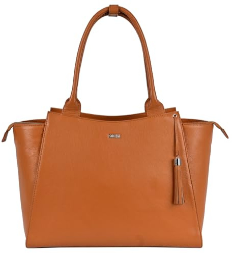 Socha Laptoptasche Damen/Aktentasche Frauen/Designertasche mit Tragegurt - Elegant - feinstes Leder - Diamond Edition - 17,3 Zoll Cognac