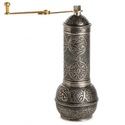 Macinacaffè turco in zamak, macinacaffè manuale manuale con manovella, macinino per moka orientale per caffè e spezie secche, oro anticato (argento antico)