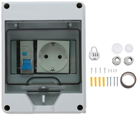 Asixxsix Boîte de Distribution D'énergie, Boîtier électrique monté en Surface avec Disjoncteur et Prise 16A 1P+N, Boîte de Distribution de Prise de Disjoncteur électrique IP65 pour