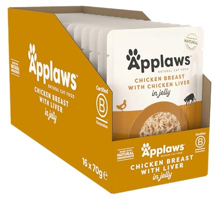 Applaws Natural Cat Food, Chicken with Liver in Jelly Pouch, 70g (Pack of 16)