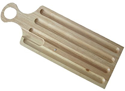Solid Wood Oblong French Stick Bread Board with Crumb Catcher & Handle - Style 2