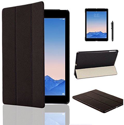 MOFRED® Black Ultra Slim Apple iPad Air 2 (Launched Oct. 2014) Leather Case Cover, Full Protection Smart Cover for iPad Air 2 iPad 6th Generation With Magnetic Auto Wake & Sleep Function + Screen Protector + Stylus Pen