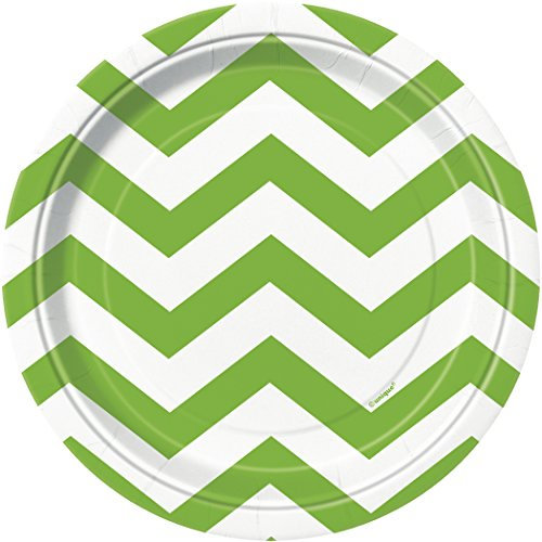 Unique Party 38574 - 18cm Lime Green Chevron Party Plates, Pack of 8