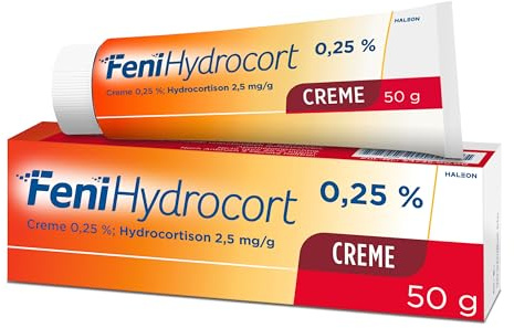 FeniHydrocort Creme 0,25%, 50g, Hydrocortison 2,5 mg/g, Hautentzündungen | 3-fach Wirkung bei Hautentzündungen: Lindert Juckreiz, vermindert Schwellungen, reduziert Rötungen.