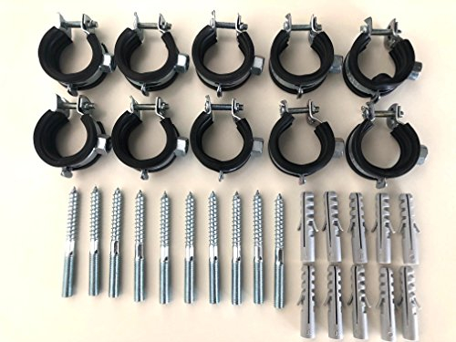 Sparset - 10 Stück Schraubrohrschelle 15-19 mm 3/8 mit Stockschraube 8x80 und Dübel 50x10