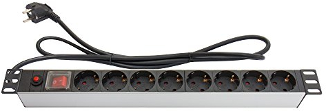 Good Connections Steckdosenleiste 19 (1HE) - Schutzkontakt-Stecker an 8x Schutzkontakt-Buchse - Schalter mit Schalterschutz, ÜSS, Kinderschutz, Wandmontage - Aluminium-Profil, silber