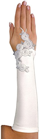 deine-Brautmode Brauthandschuhe Handschuhe Armstulpen Hochzeit Blüten Strass fingerlos, A134 30cm weiß