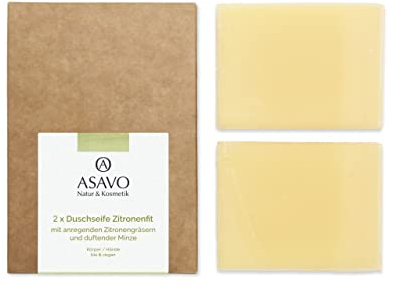 ASAVO Premium Naturseife Zitronenfit BIO, handgemachte Seife mit Bio-Karitébutter, mit dem Duft von Zitronengras & Minze, vegan, 2x95g