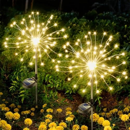 Anordsem Solar Firework Lights Outdoor Garden Fairy Lights 2 Pack Warm