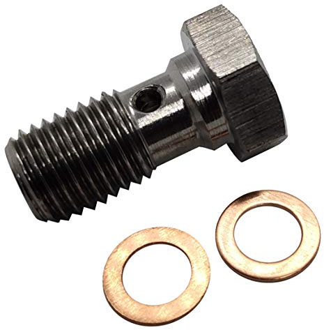 Stainless Steel Banjo Bolts M10x1.0 Brake Fitting Adapter Universal with M10 Copper Washers, Single Banjo Bolt M10x1 Metric Thread 20mm Length