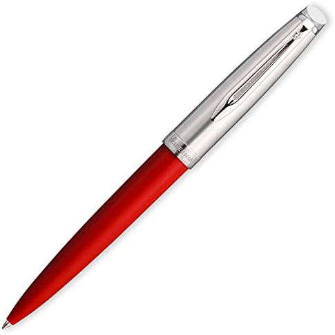 Waterman Emblème Kugelschreiber, rot mit Chromzierteilen, mittlere Schreibspitze, blaue Tinte, Geschenkbox, 1 Count (Pack of 1)