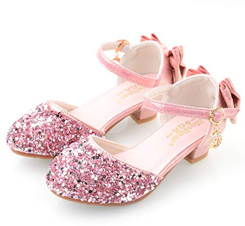 YOSICIL Mädchen Prinzessinschuhe Elsanaelsa Glitzer Sandalen Mädchen Bowknot Hochzeitsschuhe Festschuhe Karneval Halloween Weihnachten Party,Mode01 Pink,31