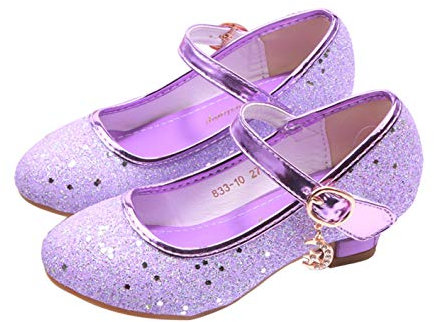 YOSICIL Principessa Scarpe Bambina Festive Scarpe col Tacco da Principessa Cosplay Scarpe da Sera per Bambine Dress Up Cerimonia Festa Scarpe Eleganti,Viola,30EU
