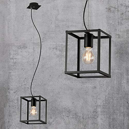 Briloner Leuchten Pendelleuchte, Pendellampe 1-flammig, Hängelampe retro vintage, Black Steel, 1x E27, max. 40 Watt, Schwarz, 170x170x1200mm (LxBxH)