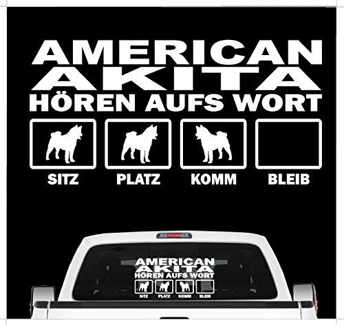 siviwonder American Akita Inu Japan Hört aufs Wort Hunde Auto Aufkleber Autoaufkleber Hund Folie Farbe Weiß, Größe 30cm