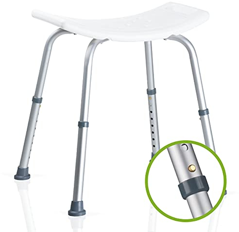 Vivamore Duschhocker - Rutschfester Duschstuhl - Hocker Höhenverstellbar von 39 bis 56 cm - Badezimmerhocker bis 150 kg - Badhocker für die Dusche - 51 x 45 x 65 cm - Kunststoff - Weiß