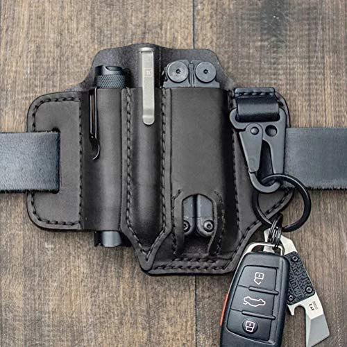 Breale Taktische Multitool Halter Leder EDC Tasche Organizer Gürtelschleife mit Schlüsselhalter für Taschenlampe Werkzeuge Oudoor Camping (17.5 * 13cm)