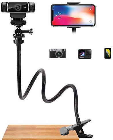 Webcam-Stand-Mount Phone Camera Desk-Clamp-Holder - 27 Inch Flexible Gooseneck Arm Mount Stand for Phone Gopro Hero Webcam C922 C930 C930e C920 Brio 4K C615 C922x C925e C920s C270 C310