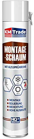 KM Trade Montageschaum mit Aussprührohr - PU-Bauschaum für Montage, Isolierung, Abdichtung, Innen & außen - 1 x 750 ml