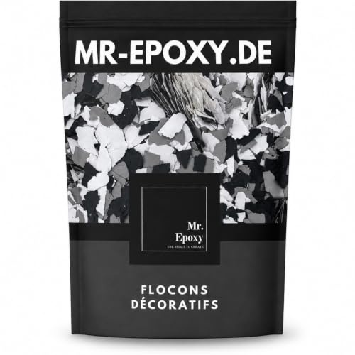 Mr. Epoxy Farbchips für Bodenbeschichtung (1kg, Mix Schwarz/Weiß) - Epoxidharz Deko Chips - Terrazzo Flakes (Farb Chips) für Garagenböden, Keller & Werkstatt
