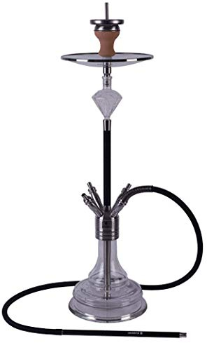 DIAMOND HOOKAH Premium Carbonado Shisha Set, Wasserpfeife Shisha Edelstahl Komplettset mit 4 Anschlüsse/Schläuche. 18/8 Schliff, Klickanschluss und Diamanten Molassefänger (Carbonado 6.0 Premium)