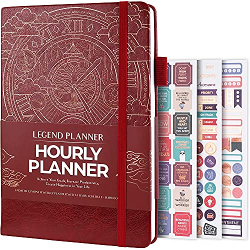 Legend Planner Stundenplan - Wochen- & Tagesorganizer mit Zeitschlitzen Terminkalender für die Arbeit undatiert A5 (Weinrot)