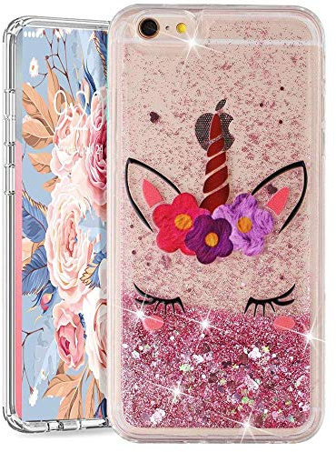 iPhone 8 Plus/iPhone 7 Plus Liquid Case,3D Glitter Quicksand Flowing Liquid Sparkle Cute for Girls Clear Transparent TPU Gel Silicone Shockproof Cover Case for iPhone 8 Plus,XYL Unicorn