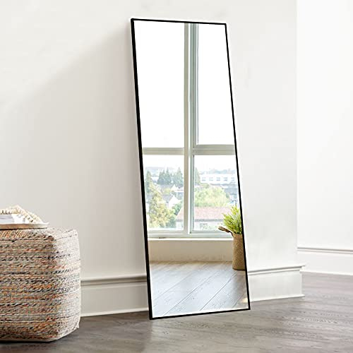 KIAYACI Wandspiegel Ganzkörperspiegel Schlafzimmer Ankleidespiegel stehend zum Aufhängen oder Anlehnen an die Wand Aluminiumlegierung Rahmen (schwarz, 109,2 x 40,6 cm)