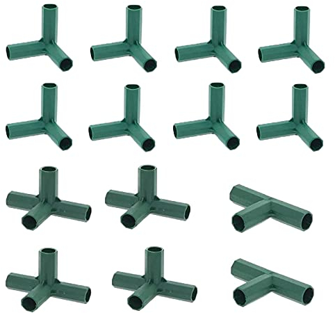 14 Stück Steckverbinder Rohrverbinder 3 Wege 4 Wege Verbindungsstücke, PVC Eckverbinder, für Gewächshäuser Rahmen Regale (Grün Set für 16mm)
