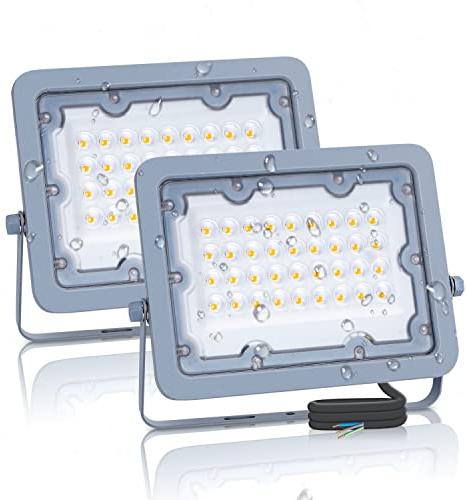 Aigostar Focos LED Exterior 30W 3000K 2450LM a Prueba de Agua IP65 para Patio, Jardín, Garajes, 2 Piezas