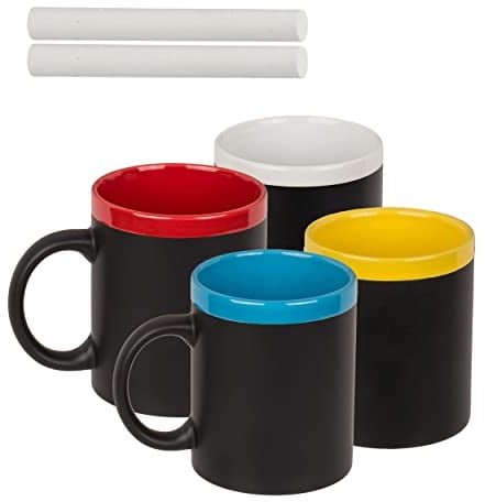 Haus und Deko Set di 4 tazze da caffè dipinte, lavagnetta da parete su tazza, tazza di gesso personalizzabile, tazza con messaggio personale, colore nero