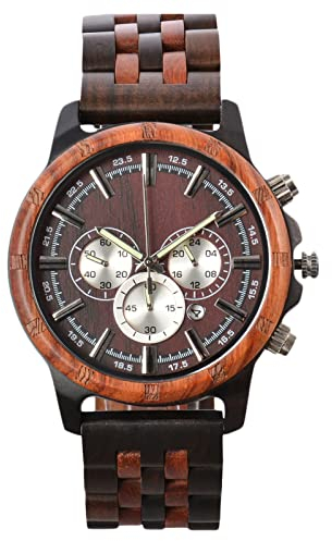 rorios Herren Holzuhr Wasserdicht Analog Quarzuhr mit Holzarmband Handgefertigt Naturholz Uhren Chronograph Hölzerne Armband für Männer