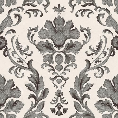 Papier peint baroque Profhome 301901-GU papier peint légèrement texturé au style baroque mat noir blanc 5,33 m2