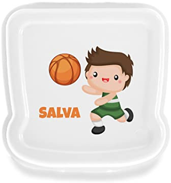 SAQUITOMAGICO Sandwichera/Fiambrera Personalizada con Nombre y/o Texto Opcional.Diferentes diseños a Elegir (BALONCESTO CHICO)